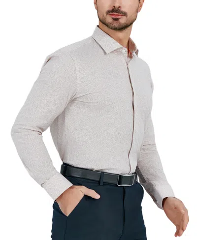 Tallia Men's Slim Flit Micro Floral Print Button-front Dress Shirt In Neutral