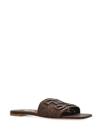 Casadei Brown Slide Sandals With Embossed Logo