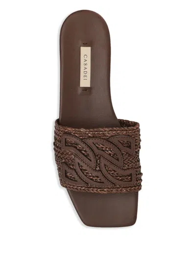 Casadei Brown Slide Sandals With Embossed Logo