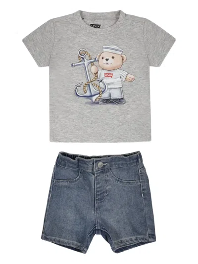 Levi's Multicolor Suit For Baby Boy With Bear In Grey