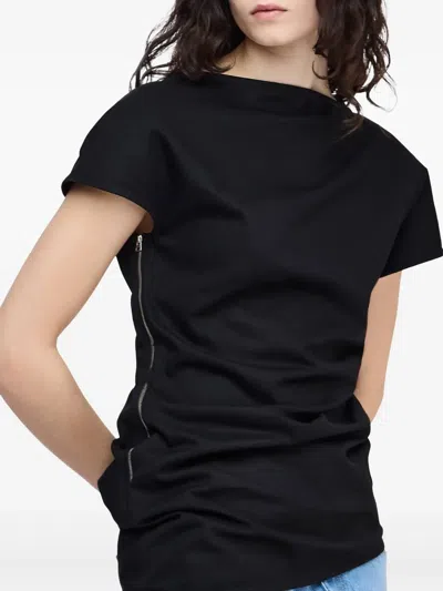 Jw Anderson Lace-trimmed Asymmetric Cotton Top In Black
