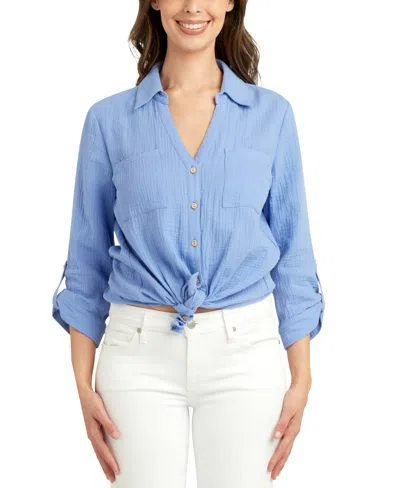 Bcx Juniors' Tie-front Shirt In Periwinkle