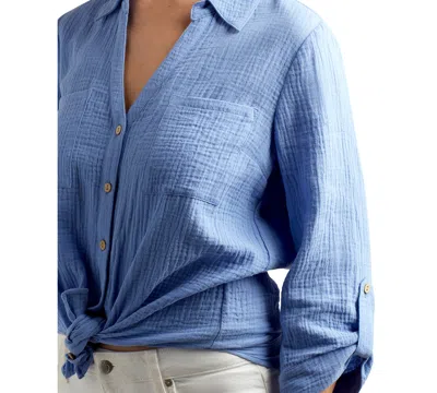 Bcx Juniors' Tie-front Shirt In Periwinkle