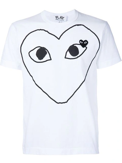 Shop Comme Des Garçons Play Heart Print And Application T-shirt In White