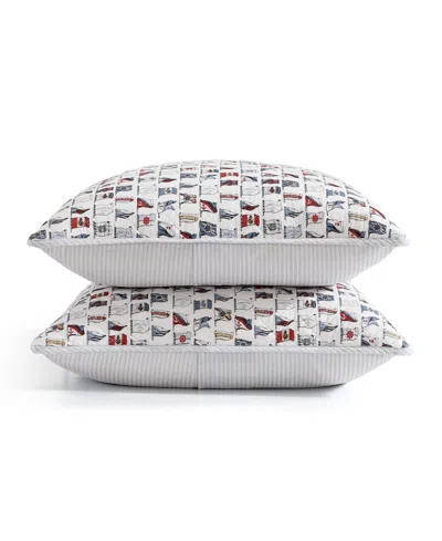 Tommy Hilfiger Boating Flags Cotton Reversible 3-pc. Quilt Set, King In White,pale Blue,red