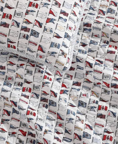 Tommy Hilfiger Boating Flags Cotton Reversible 3-pc. Quilt Set, King In White,pale Blue,red