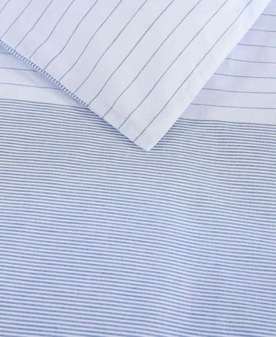 Tommy Hilfiger Modern Stripe Cotton 2-pc. Comforter Set, Twin In White,pale Blue,dark Blue