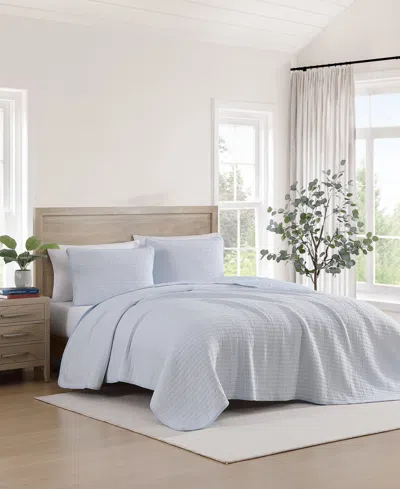 Tommy Hilfiger 136 Thread Count Ithaca Stripe Cotton Reversible Quilt Set In White,boathouse Blue