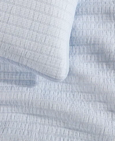 Tommy Hilfiger 136 Thread Count Ithaca Stripe Cotton Reversible Quilt Set In White,boathouse Blue