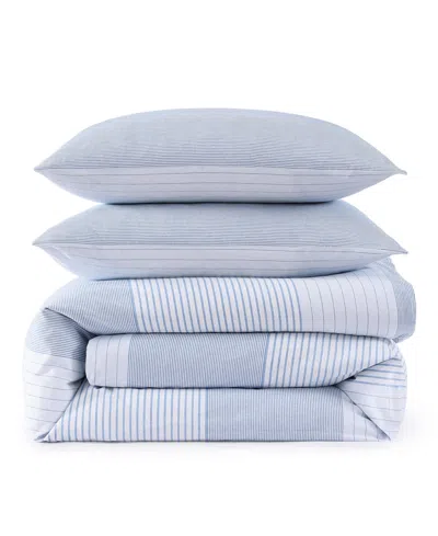 Tommy Hilfiger Modern Stripe Cotton 3-pc. Comforter Set, King In White,pale Blue,dark Blue