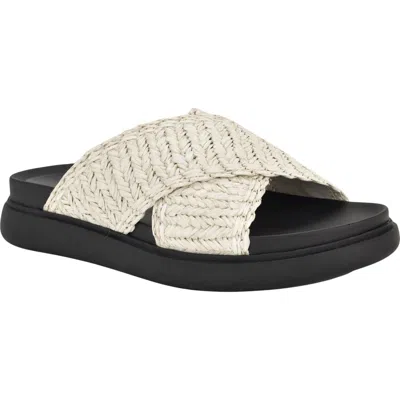 Calvin Klein Women's Pacen Woven Crisscross Flat Sandals In White