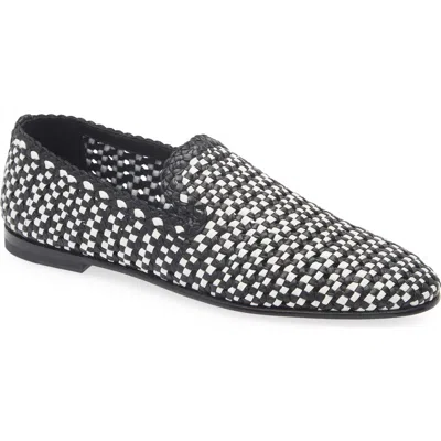 Dolce & Gabbana Woven Two-tone Leather Loafers In White/black