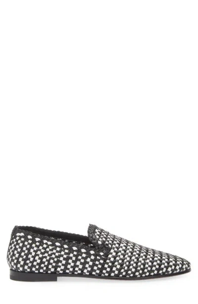 Dolce & Gabbana Woven Two-tone Leather Loafers In White/black