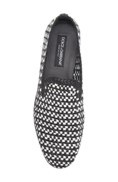 Dolce & Gabbana Woven Two-tone Leather Loafers In White/black