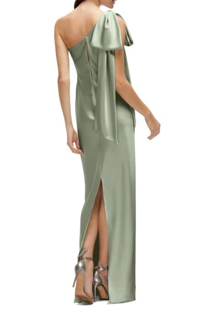 After Six One-shoulder Bias-cut Satin Maxi Dress With Cascading Shoulder Bow In Sage
