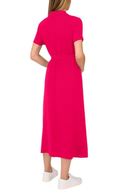 Cece Tie Belt Button-up Twill Midi Dress In Brt Geranium