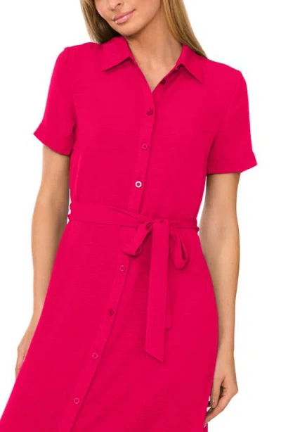 Cece Tie Belt Button-up Twill Midi Dress In Brt Geranium
