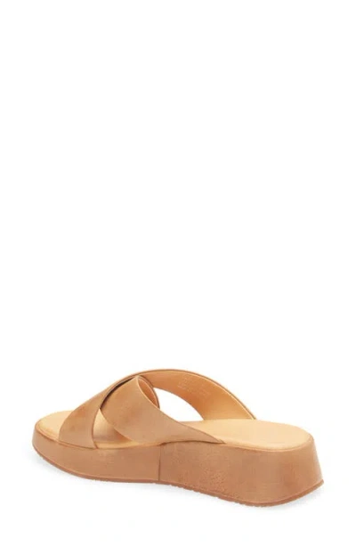 Chocolat Blu Criss Cross Platform Wedge In Camel Leather