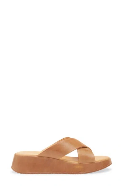 Chocolat Blu Criss Cross Platform Wedge In Camel Leather