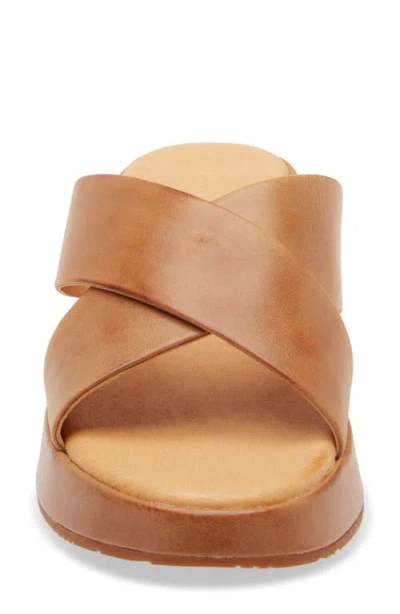 Chocolat Blu Criss Cross Platform Wedge In Camel Leather