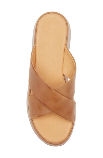 Chocolat Blu Criss Cross Platform Wedge In Camel Leather