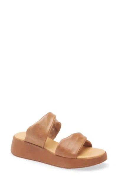 Chocolat Blu Essa Platform Wedge Slide Sandal In Camel Leather