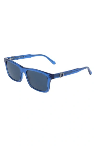 Ferragamo 55mm Rectangular Sunglasses In Transparent Dark Blue