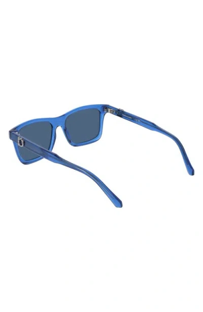 Ferragamo 55mm Rectangular Sunglasses In Transparent Dark Blue