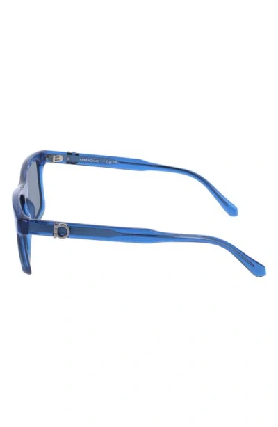Ferragamo 55mm Rectangular Sunglasses In Transparent Dark Blue