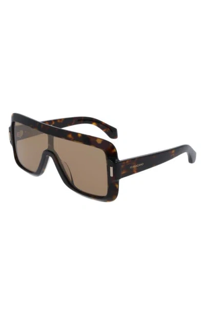 Ferragamo Rivet Acetate Shield Sunglasses In Dark Tortoise
