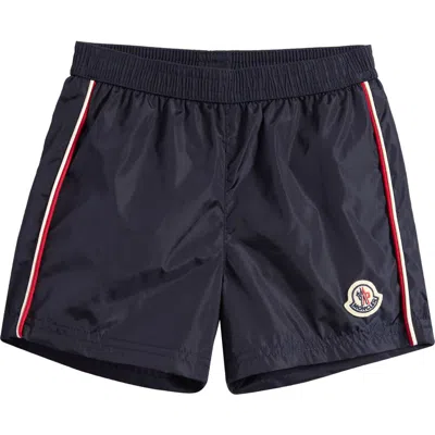 Moncler Kids' Logo Patch Swim Trunks In Navy