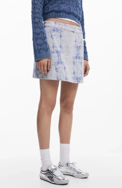 Desigual Distressed Pattern Miniskirt In Light Blue