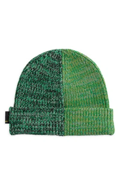 Waste Yarn Project Kaja Colorblock One Of A Kind Beanie In Tonal Green