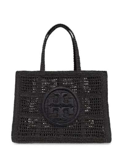 Tory Burch Borsa Shopping Ella Grande In Rafia Nera  Donna In Black