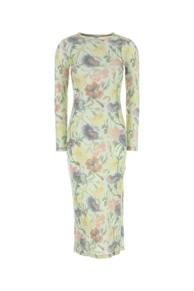 Loewe Ribbed Floral-print Silk-blend Midi Dress In Green