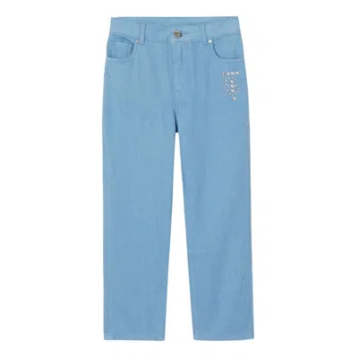 Burberry Boys Monogram Embroidery Denim Jeans In Blue