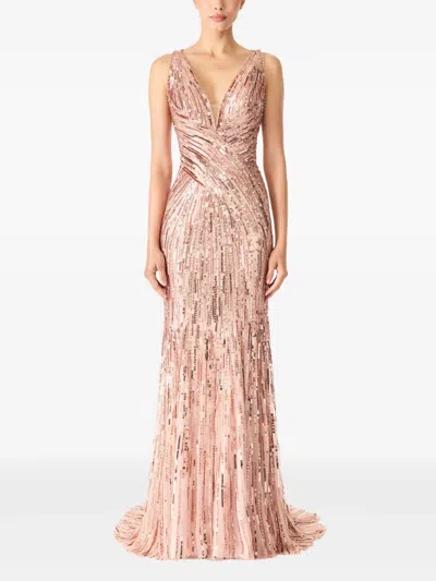 Jenny Packham Luxor Plunging Sequined Backless Gown In Pink