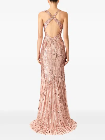 Jenny Packham Luxor Plunging Sequined Backless Gown In Pink