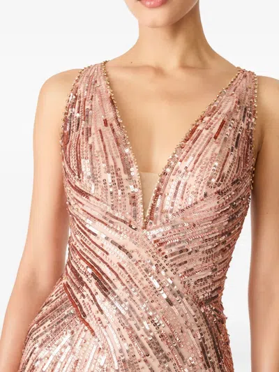 Jenny Packham Luxor Plunging Sequined Backless Gown In Pink