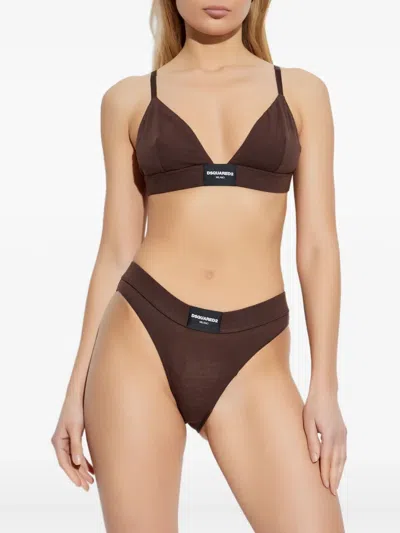 Dsquared2 Logo-patch Bra In Brown