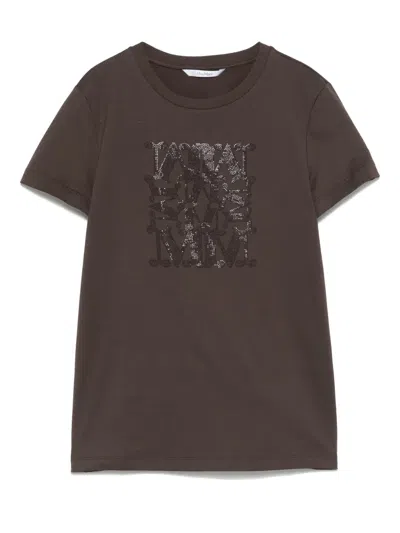 Max Mara Giovane Logo Embroidered Crewneck T-shirt In Brown