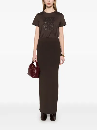 Max Mara Giovane Logo Embroidered Crewneck T-shirt In Brown