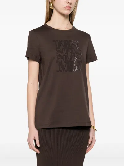Max Mara Giovane Logo Embroidered Crewneck T-shirt In Brown