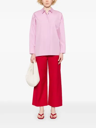 S Max Mara Argento Cotton Poplin Wide Leg Pants In Red