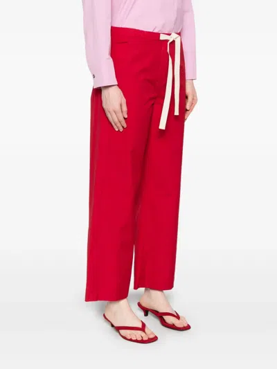 S Max Mara Argento Cotton Poplin Wide Leg Pants In Red