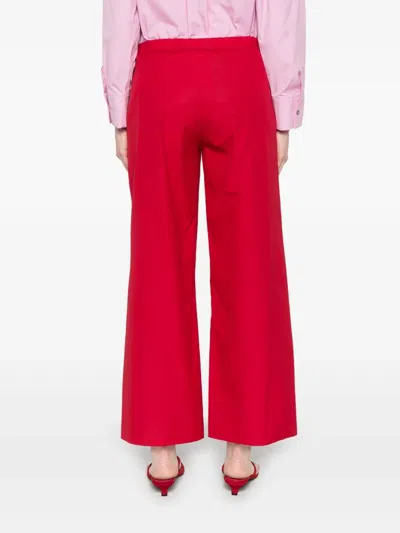 S Max Mara Argento Cotton Poplin Wide Leg Pants In Red