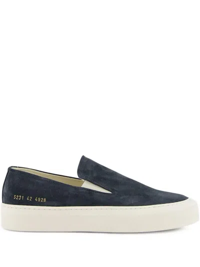 Common Projects Suede Slip-on Sneakers With Gold-tone Number Print For Men In Blue