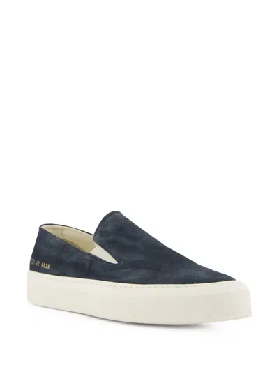 Common Projects Suede Slip-on Sneakers With Gold-tone Number Print For Men In Blue