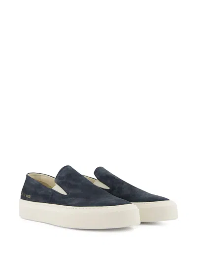 Common Projects Suede Slip-on Sneakers With Gold-tone Number Print For Men In Blue