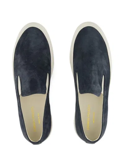 Common Projects Suede Slip-on Sneakers With Gold-tone Number Print For Men In Blue